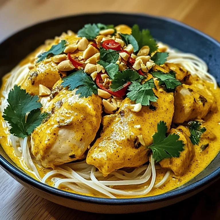 Cremiges thailändisches Kurkuma Hähnchen mit Nudeln