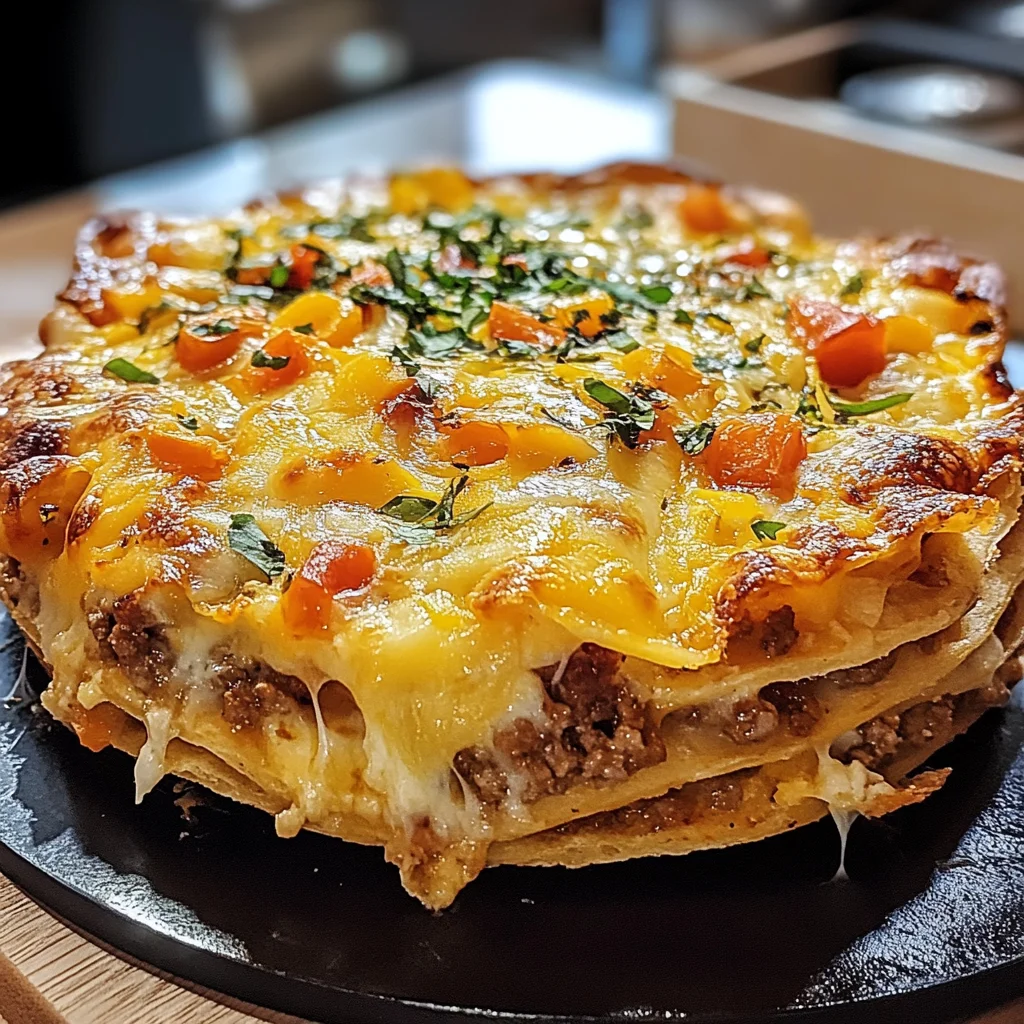 Feurige Tortilla-Torte mit Überbackenem Käse