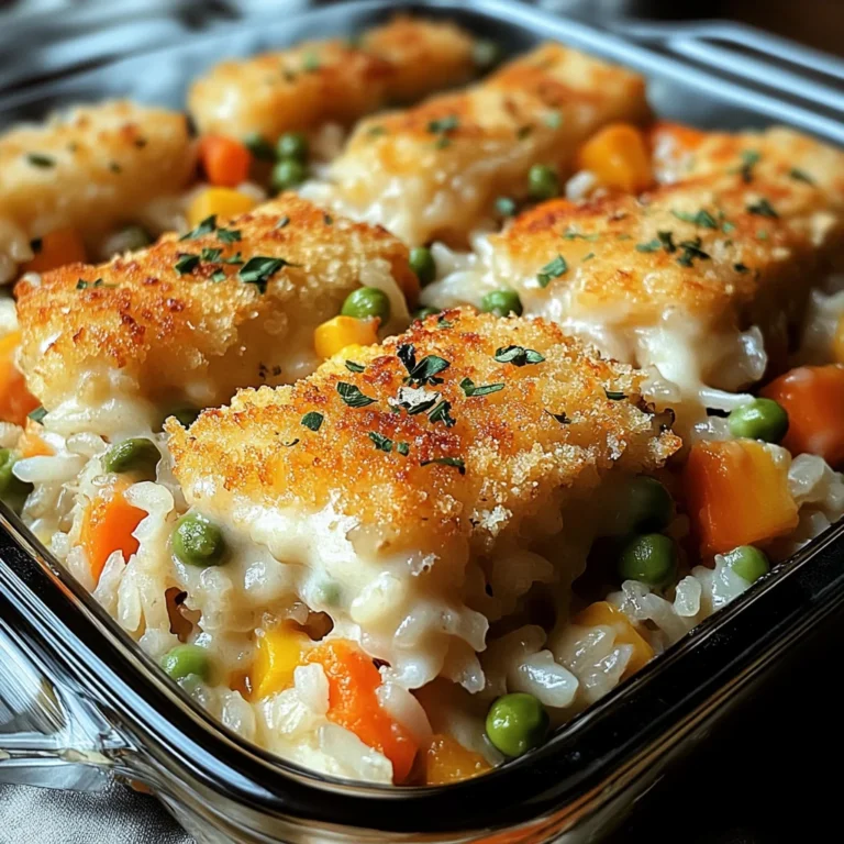Fischstäbchen-Auflauf mit Reis und Gemüse