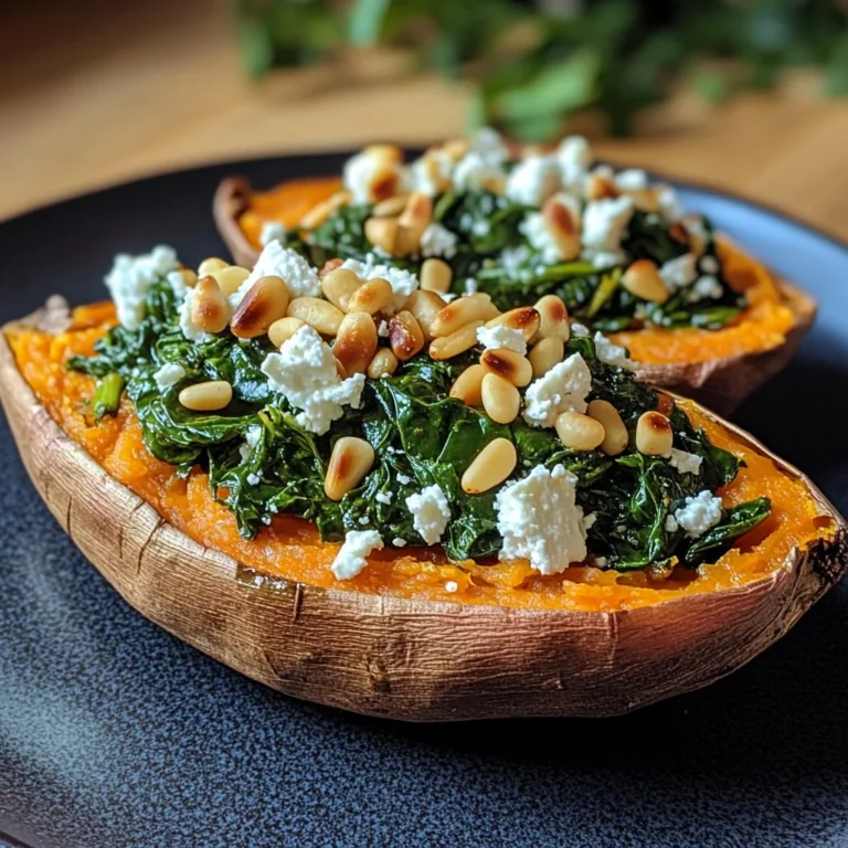 Gefüllte Süßkartoffel mit Feta und Spinat