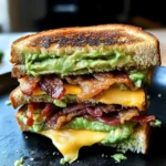 Gegrilltes Sandwich mit Avocado, Speck und Käse