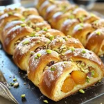Hefezopf mit getrockneten Aprikosen, Marzipan und Pistazien