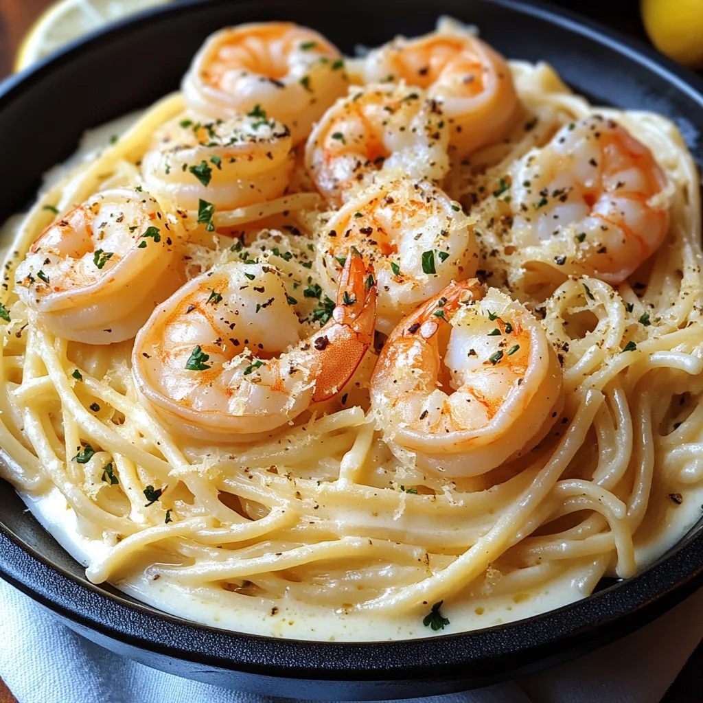 Spaghetti Alfredo mit Garnelen