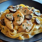 Tagliatelle mit Pilzen und Huhn in Sahnesoße