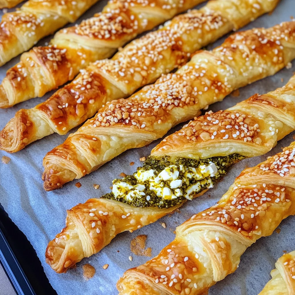 Blätterteigstangen mit Pesto & Feta